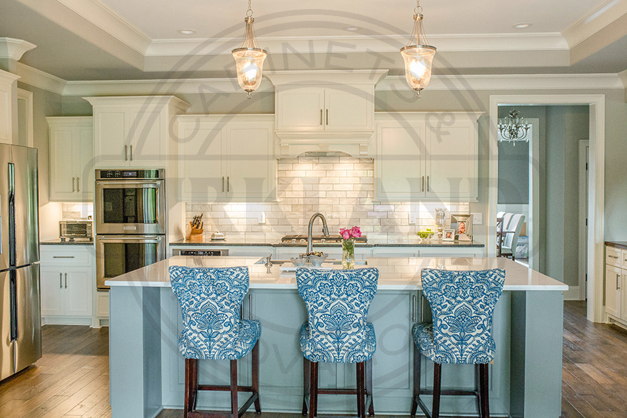 Custom Painted Kitchen with Oversized Painted Island in Different Color