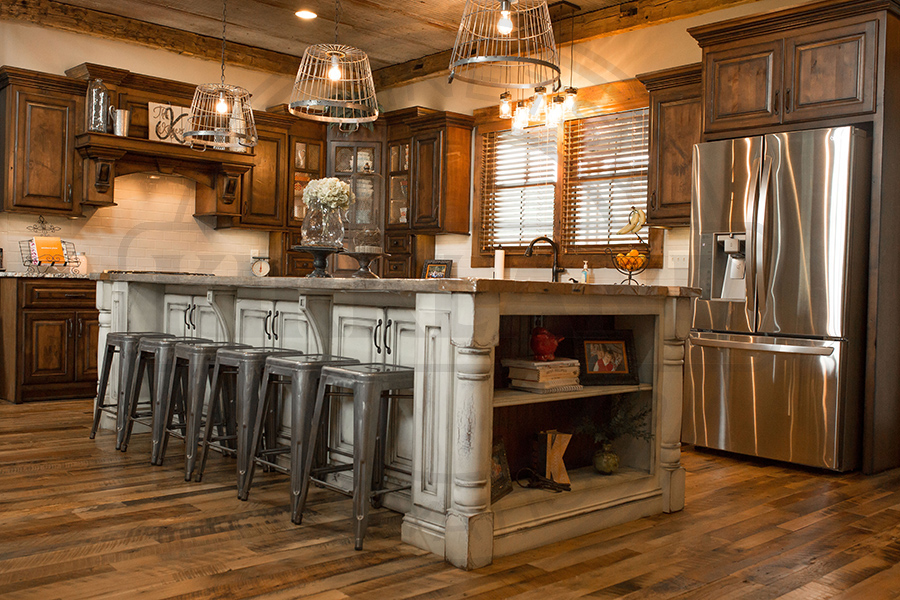 Rustic Kitchen with Stain Perimeter and Painted Island